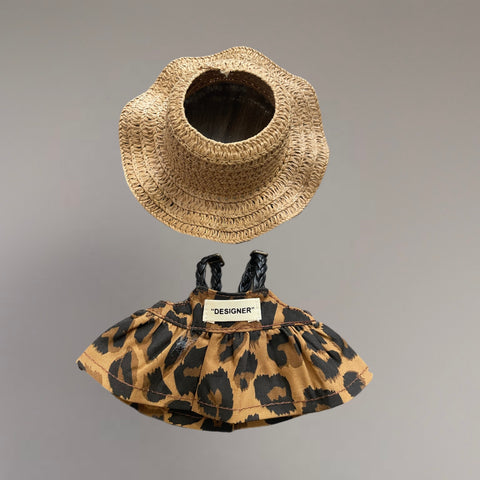 Abitìno maculato e cappello paglia ondulato completo per Labubu