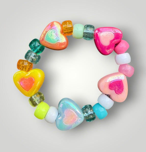Bracciale Colors  cuori e pony Beads rosa