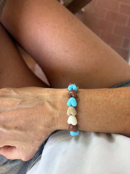 Bracciale colors Beads giro cuori small effetto lucido cioccolato beige turchese bianco