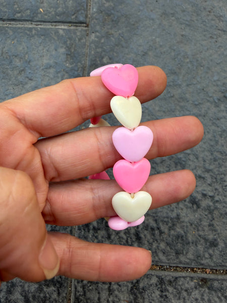 Bracciale colors Beads giro cuori large rosa fuxia bianco