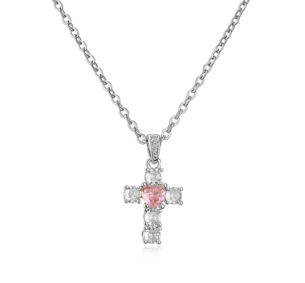 Collana croce con cuore Krystal vari colori