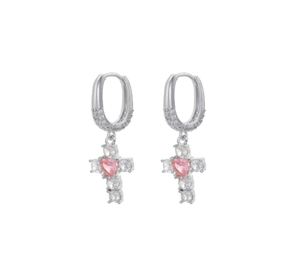 Mono orecchino croce crystal con cuore