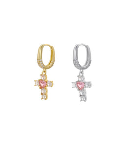 Mono orecchino croce crystal con cuore