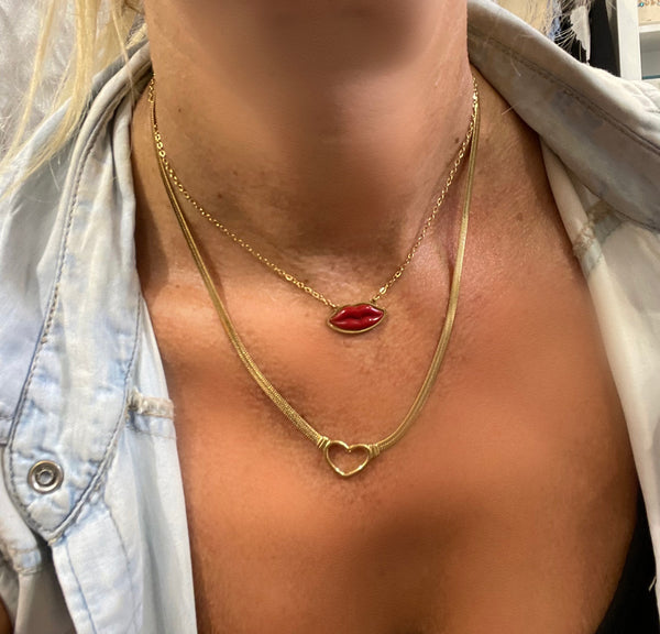Collana snake piatto cuore due varianti colore