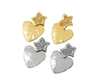 Coppia orecchini stella cuore effetto martellato