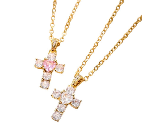 Collana croce con cuore Krystal vari colori