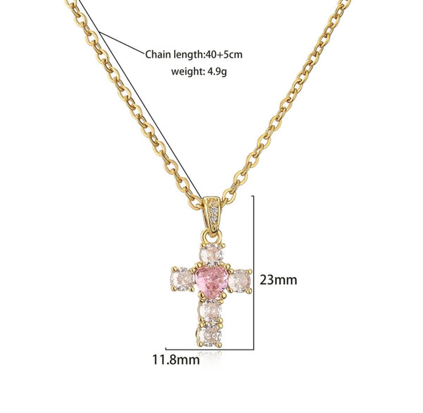 Collana croce con cuore Krystal vari colori