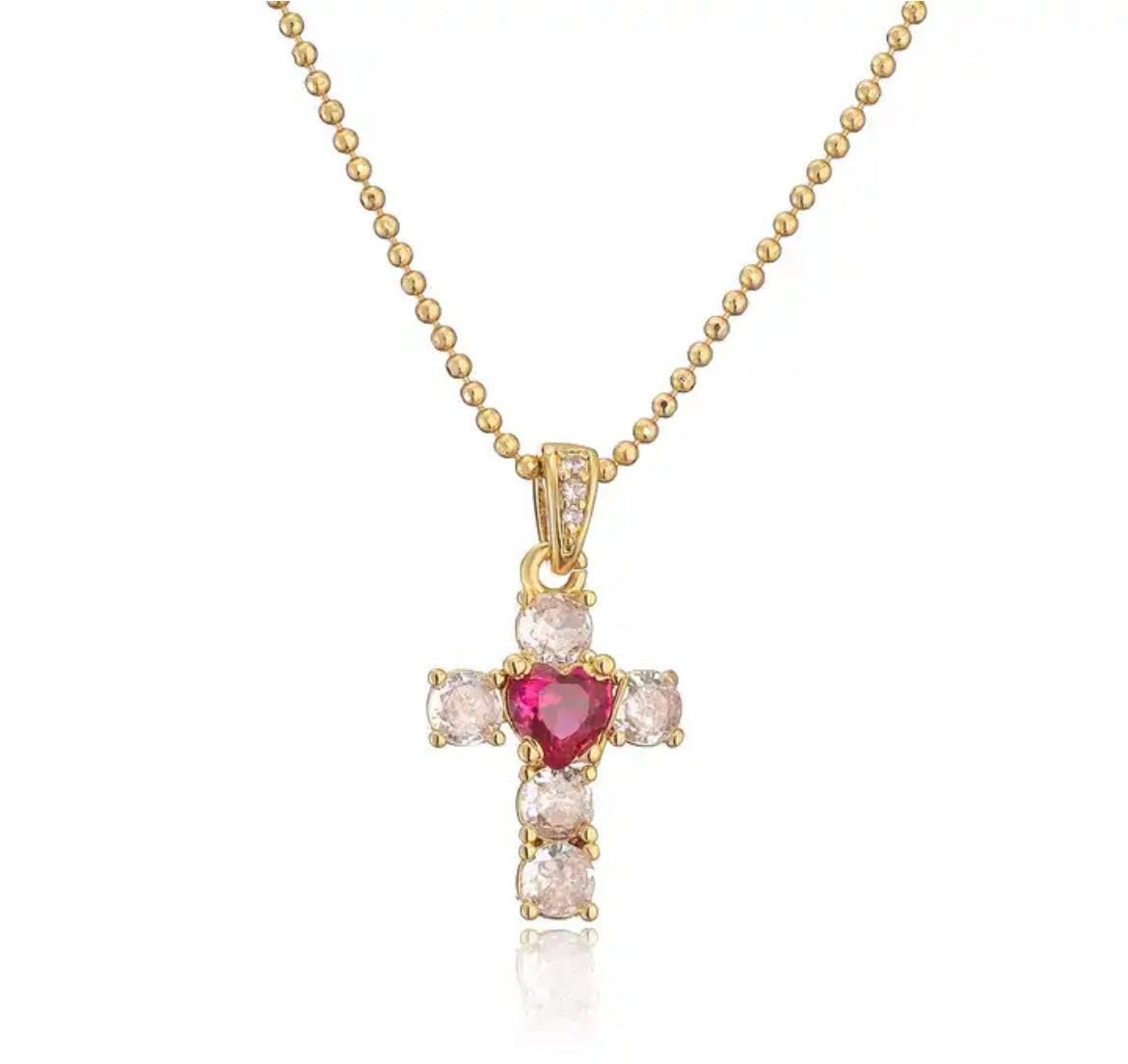 Collana giricollo  croce con cuore Krystal