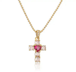 Collana giricollo  croce con cuore Krystal