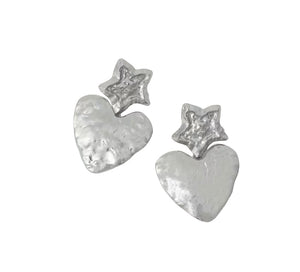 Coppia orecchini stella cuore effetto martellato