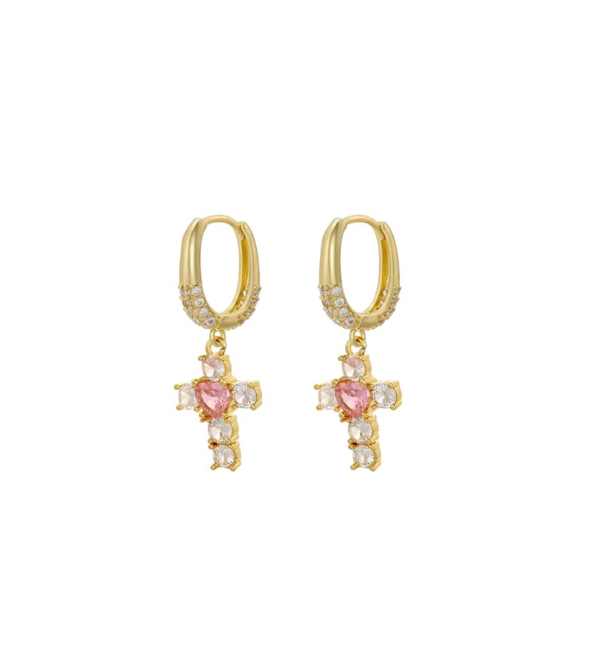 Mono orecchino croce crystal con cuore