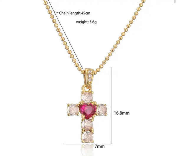 Collana giricollo  croce con cuore Krystal