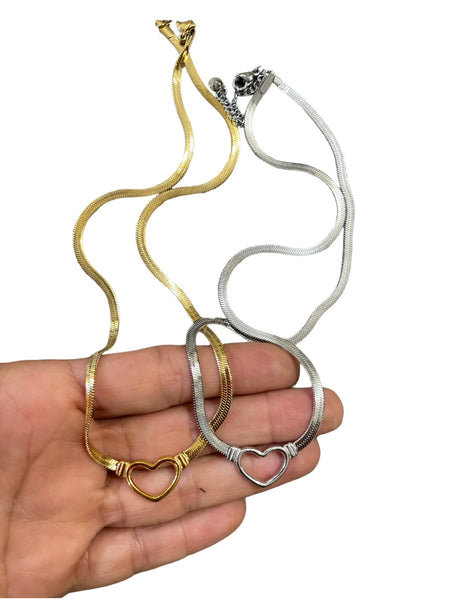 Collana snake piatto cuore due varianti colore