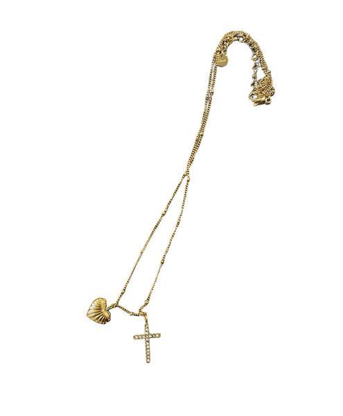 Collana con cuoricino e croce con zirconi due varianti colore