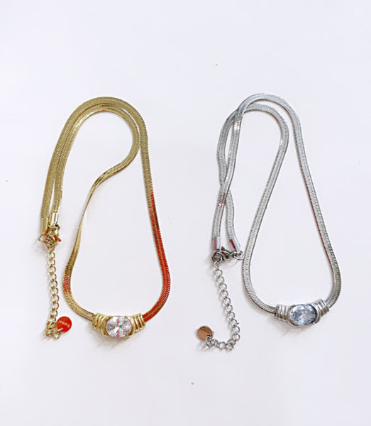 Collana snake piatto con punto luce
