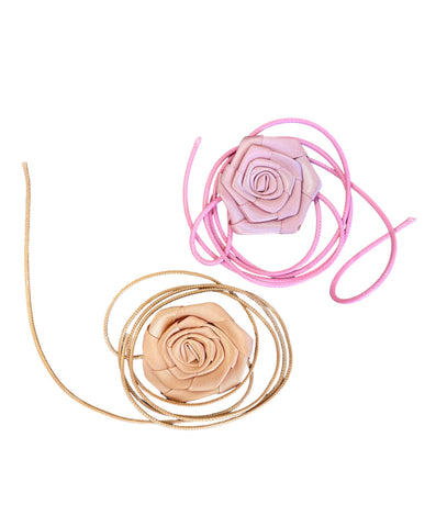 Collana collarino laccio lungo  fiore ecopelle vari colori
