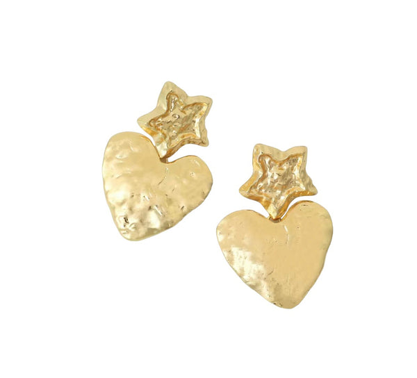 Coppia orecchini stella cuore effetto martellato