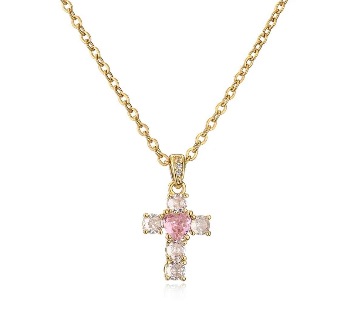 Collana croce con cuore Krystal vari colori