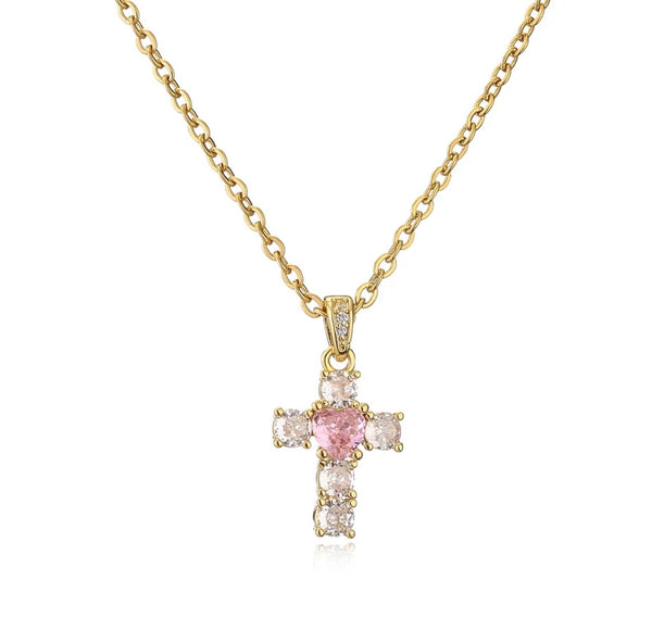 Collana croce con cuore Krystal vari colori