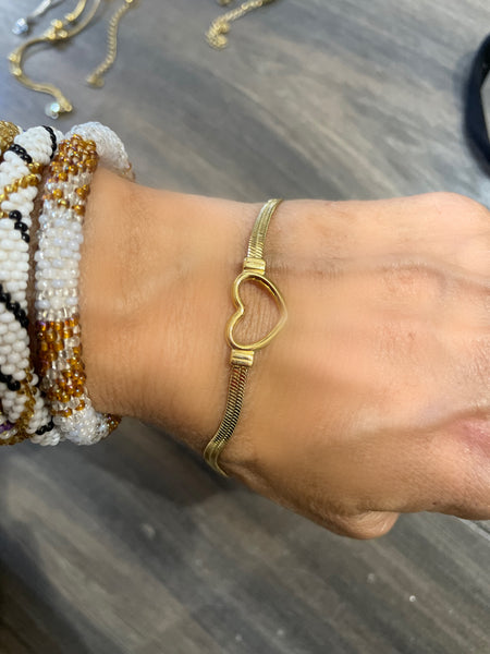 Bracciale snake piatto cuoricino due varianti colore