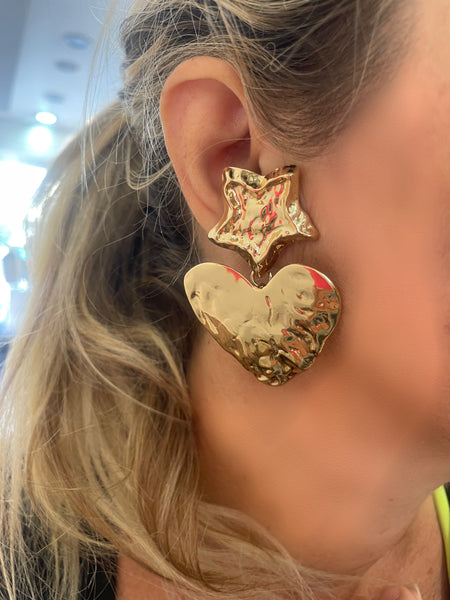 Coppia orecchini stella cuore effetto martellato