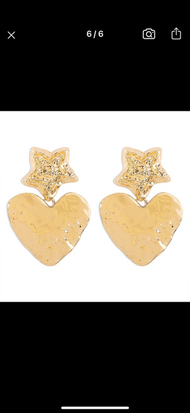 Coppia orecchini stella cuore effetto martellato