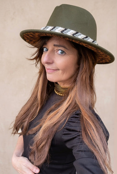 Cappello  Fedora Double face interno maculato  con fascia accessorio estraibile