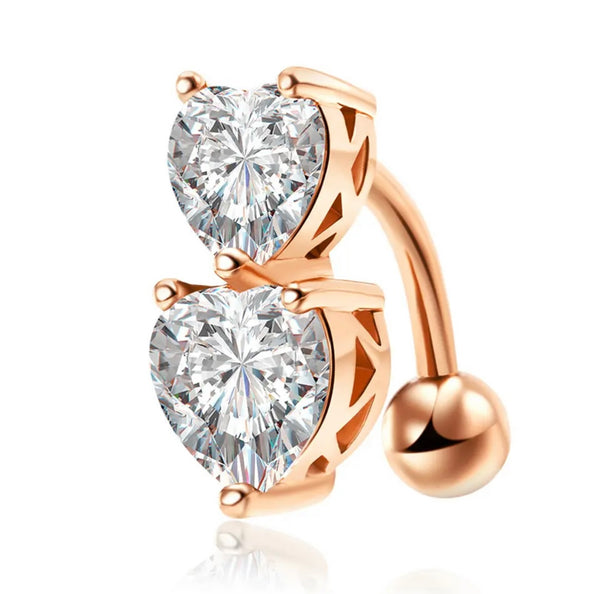 Piercing ombelico Double cuore crystal piatto