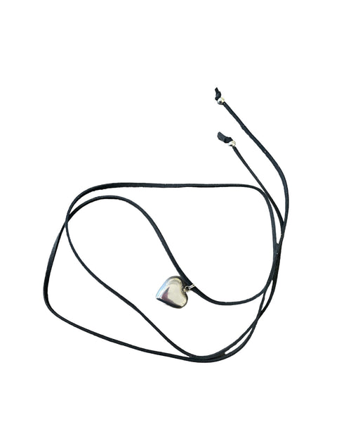 Collana collarino laccio vari colori camoscio cuore puff grande