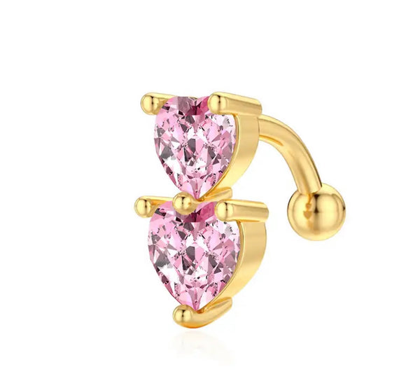 Piercing ombelico Double cuore crystal piatto