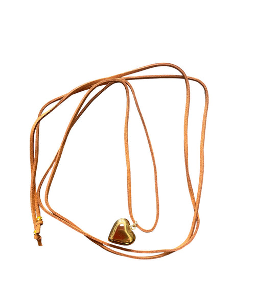 Collana collarino laccio vari colori camoscio cuore puff grande