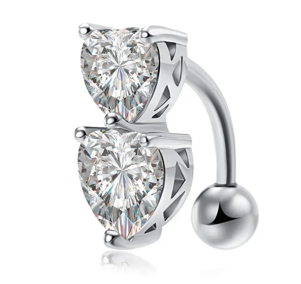 Piercing ombelico Double cuore crystal piatto