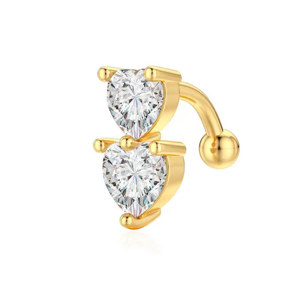 Piercing ombelico Double cuore crystal piatto