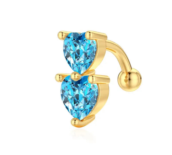 Piercing ombelico Double cuore crystal piatto