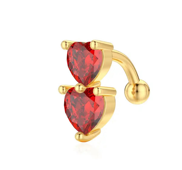 Piercing ombelico Double cuore crystal piatto