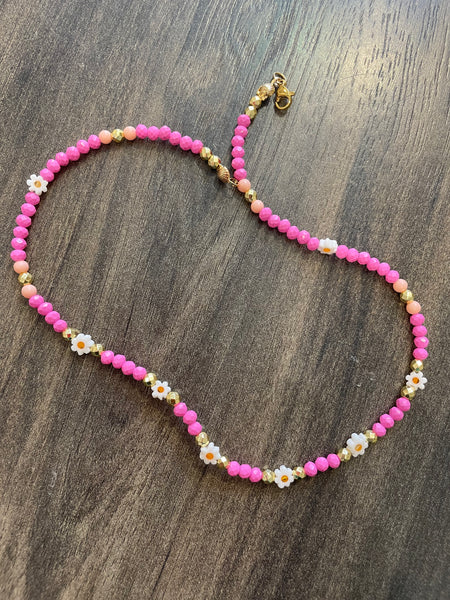 Collana vari colori pietrine colorate e margherite