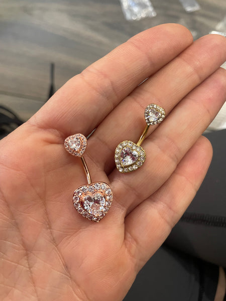 Piercing ombelico Double cuore crystal
