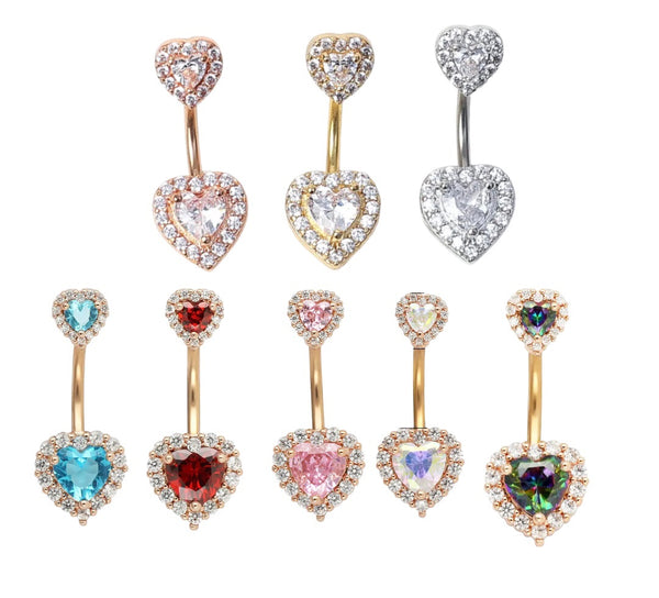 Piercing ombelico Double cuore crystal