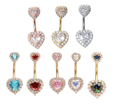 Piercing ombelico Double cuore crystal