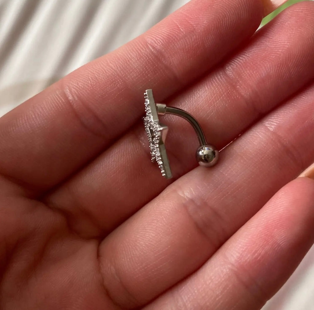 Piercing Ombelico In Acciaio Chirurgico Argento Con Cristallo - 14G 10mm - 2 Pezzi Per Pancia - Foto 2