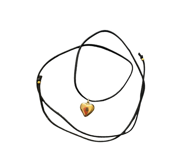 Collana collarino laccio vari colori camoscio cuore puff grande