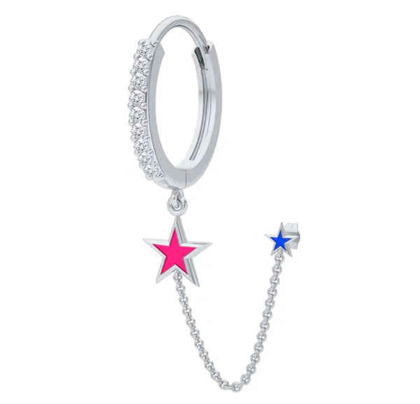 Mono orecchino doppio buco stelline argento 925