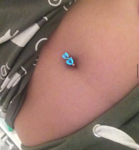 Piercing ombelico Double cuore crystal piatto