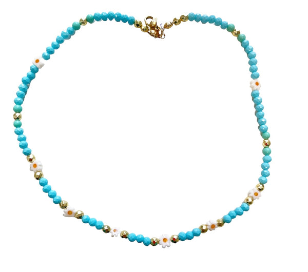 Collana vari colori pietrine colorate e margherite