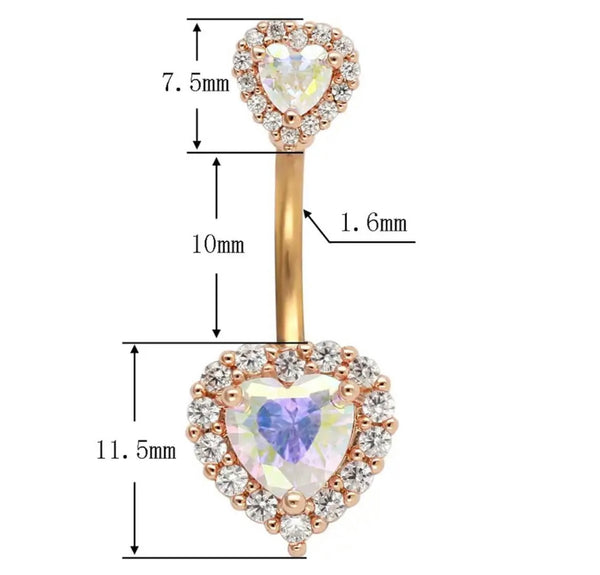 Piercing ombelico Double cuore crystal