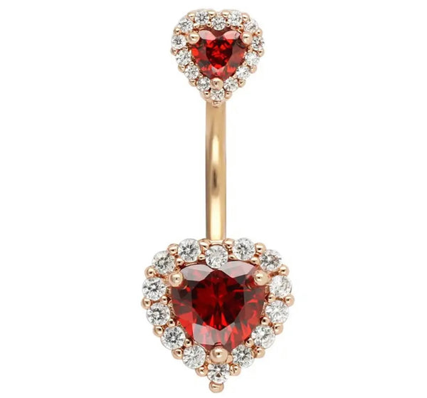 Piercing ombelico Double cuore crystal