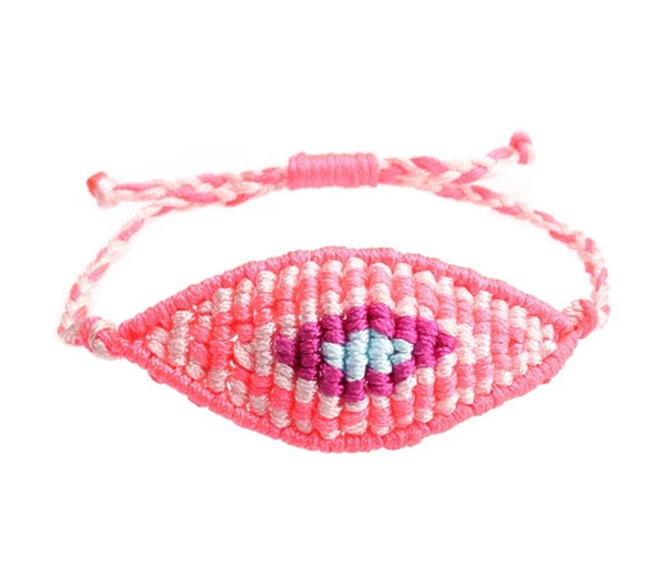 Bracciale  cavigliera evil eye occhio filo macrame regolabile
