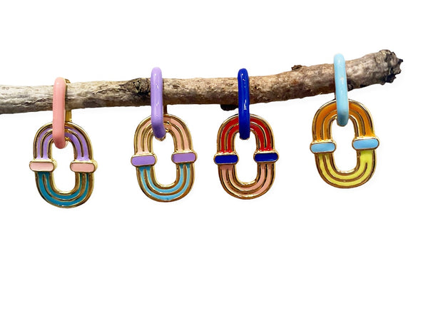 Mono orecchino Chain ovale multicolor smalto