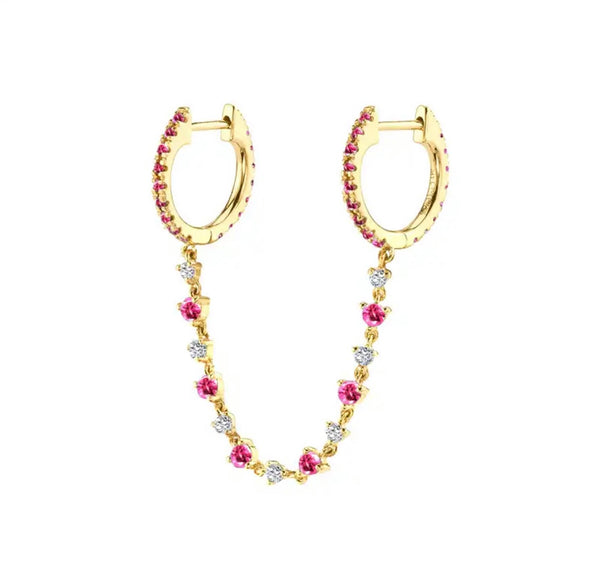 Mono orecchino doppio con catenella vari colori argento 925