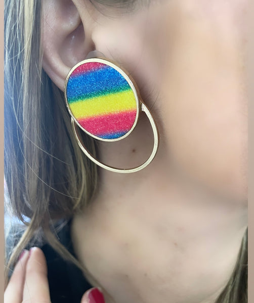 Coppia orecchini cerchio orizzontale pelle glitter  multicolor